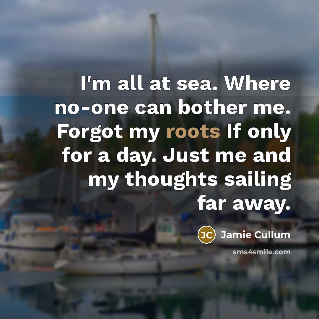 “I'm all at sea. Where no-one can bother me. Forgot my roots If only for a day. Just me and my thoughts sailing far away.” quote by Jamie Cullum