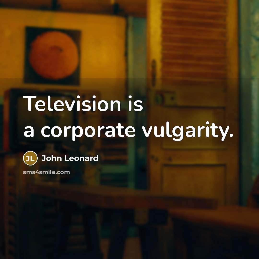 “Television is a corporate vulgarity.…” quote by John Leonard