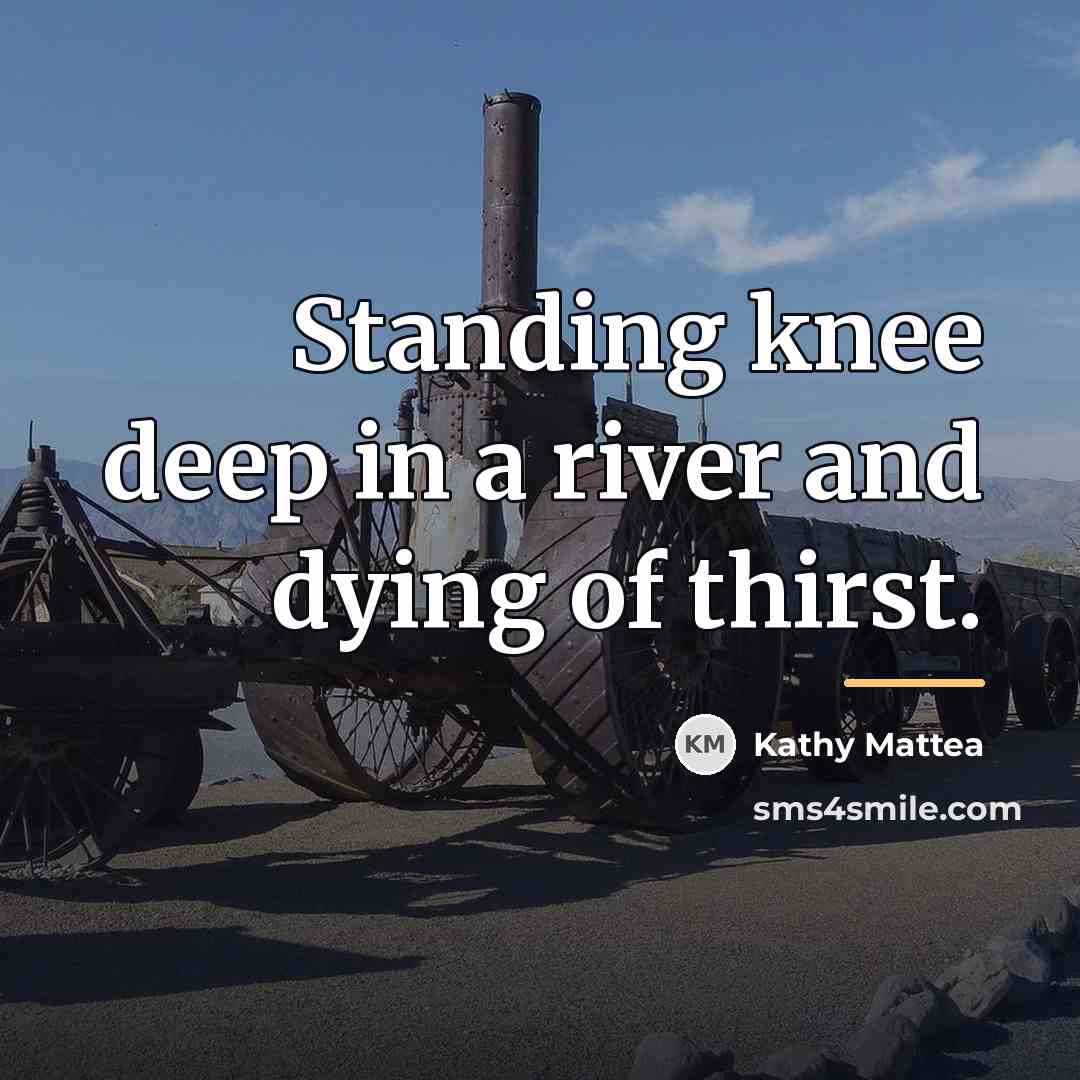“Standing knee deep in a river and dying of thirst.…” quote by Kathy Mattea