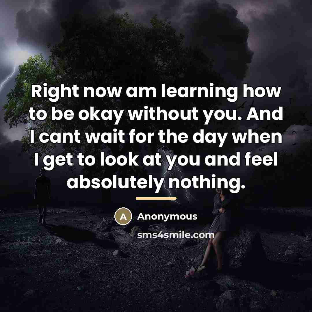 “Right now am learning how to be okay without you.…” quote by Anonymous