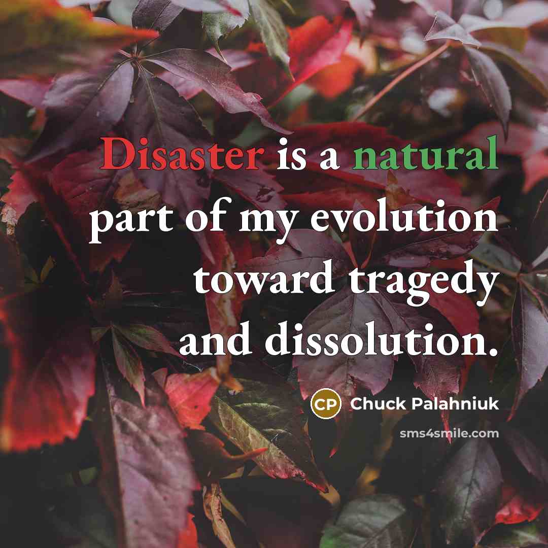 “Disaster is a natural part of my evolution toward tragedy…” quote by Chuck Palahniuk