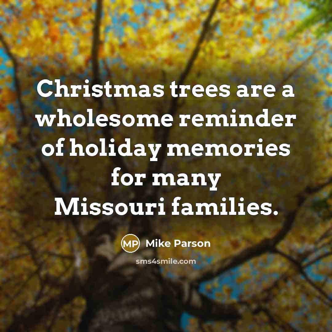 “Christmas trees are a wholesome reminder of holiday memories for…” quote by Mike Parson