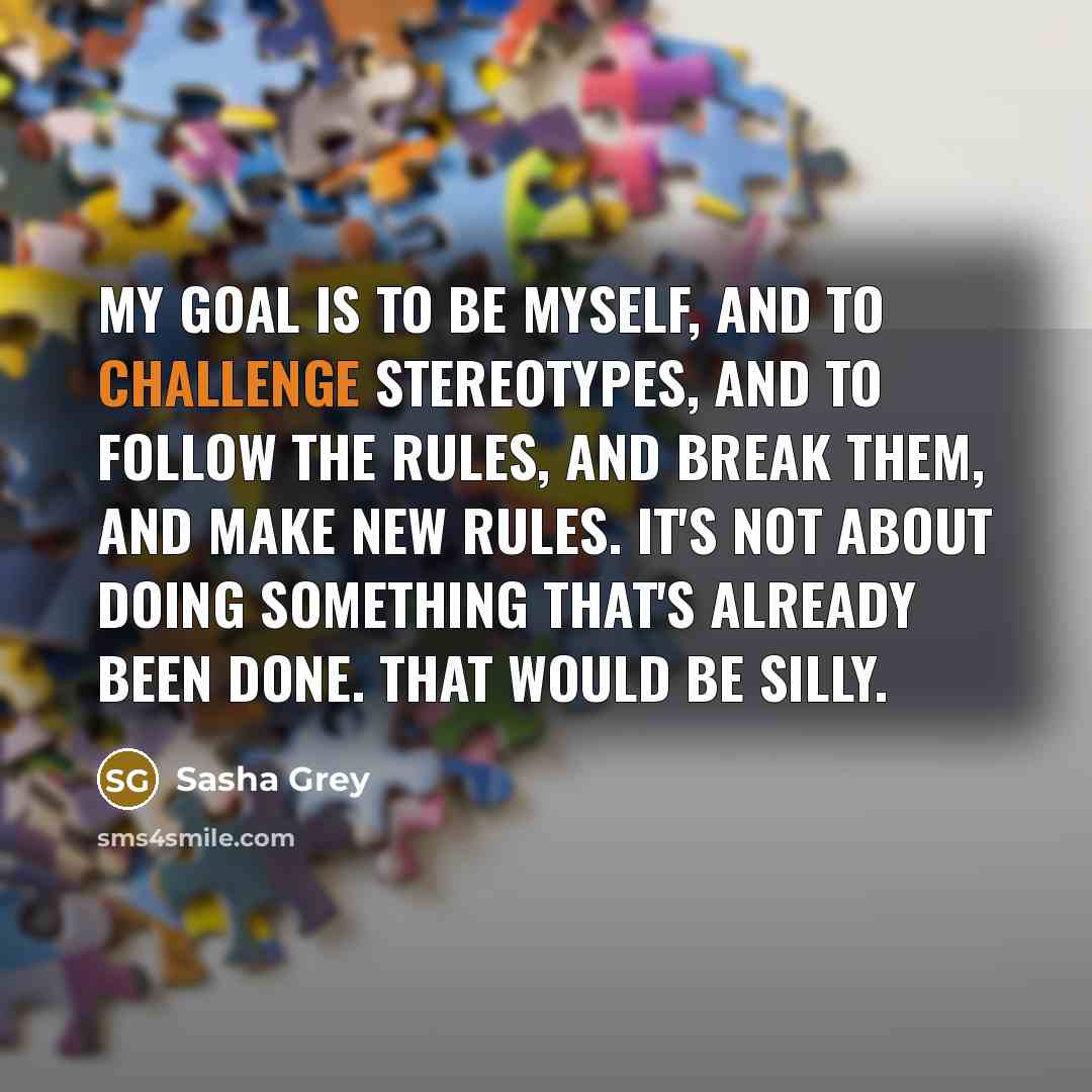 “My goal is to be myself, and to challenge stereotypes,…” quote by Sasha Grey