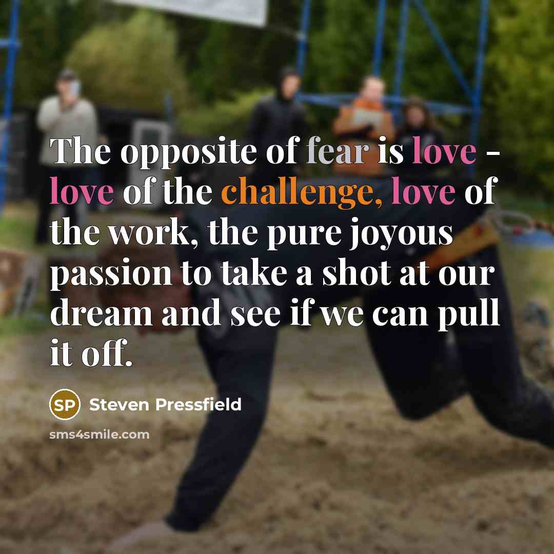 “The opposite of fear is love - love of the…” quote by Steven Pressfield