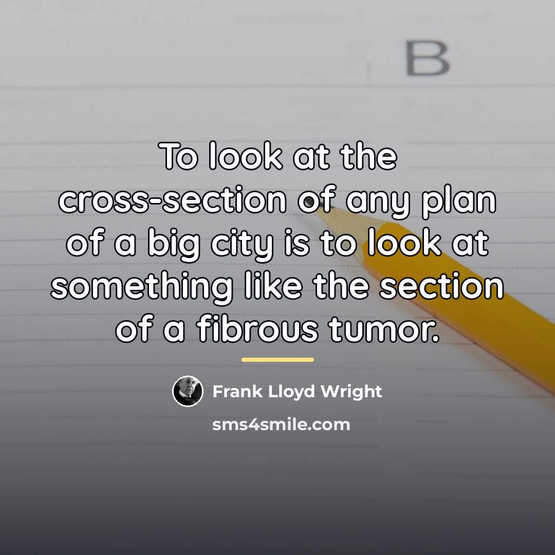 “To look at the cross-section of any plan of a…” quote by Frank Lloyd Wright