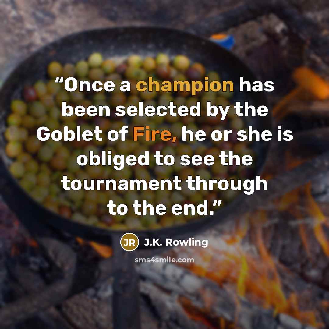 “Once a champion has been selected by the Goblet of Fire, he or she is obliged to see the tournament through to the end.” quote by J.K. Rowling