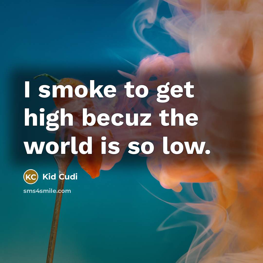 “I smoke to get high becuz the world is so low.” quote by Kid Cudi