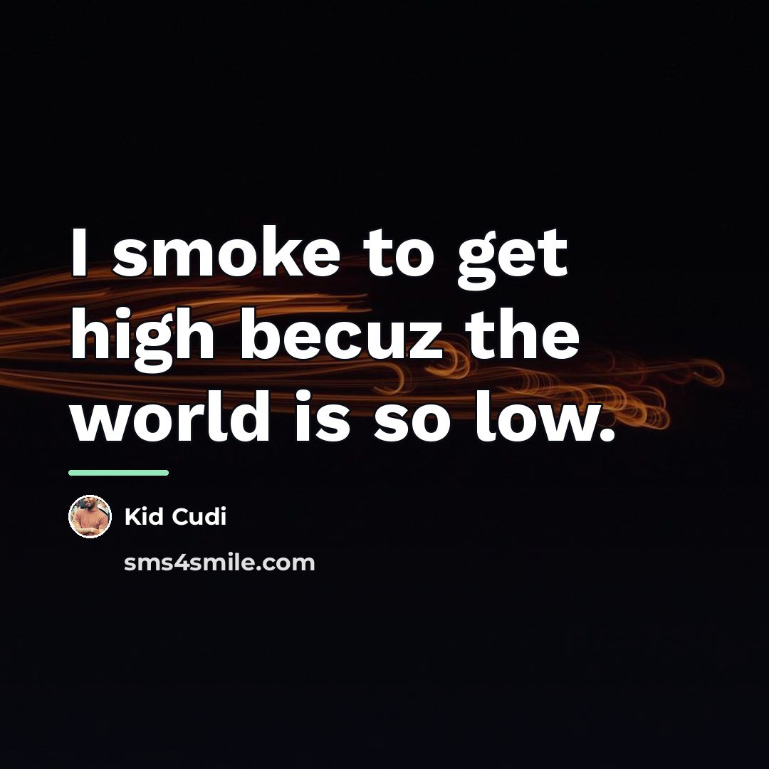 “I smoke to get high becuz the world is so…” quote by Kid Cudi