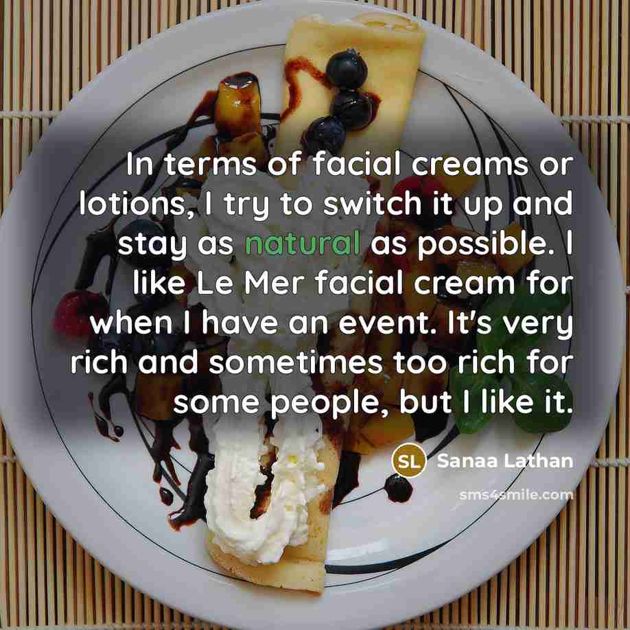 “In terms of facial creams or lotions, I try to…” quote by Sanaa Lathan