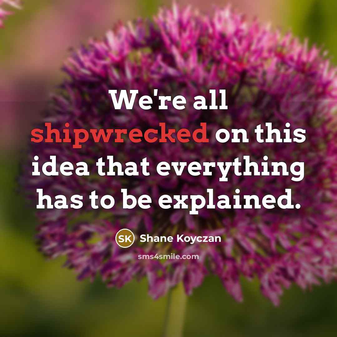 “We're all shipwrecked on this idea that everything has to be explained.” quote by Shane Koyczan
