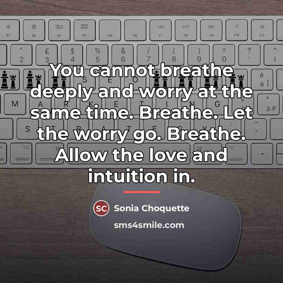 “You cannot breathe deeply and worry at the same time.…” quote by Sonia Choquette