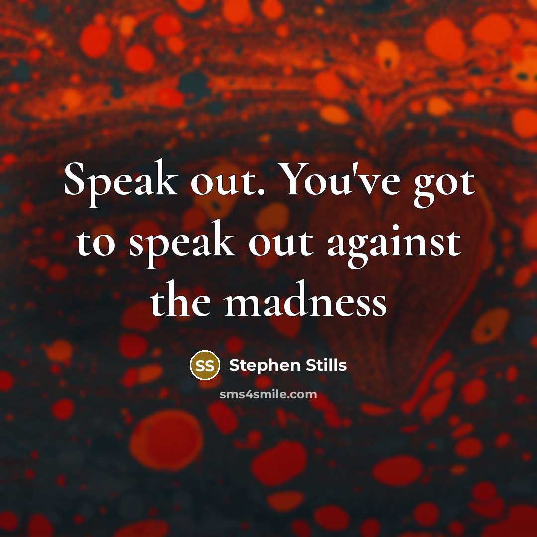 “Speak out. You've got to speak out against the madness…” quote by Stephen Stills