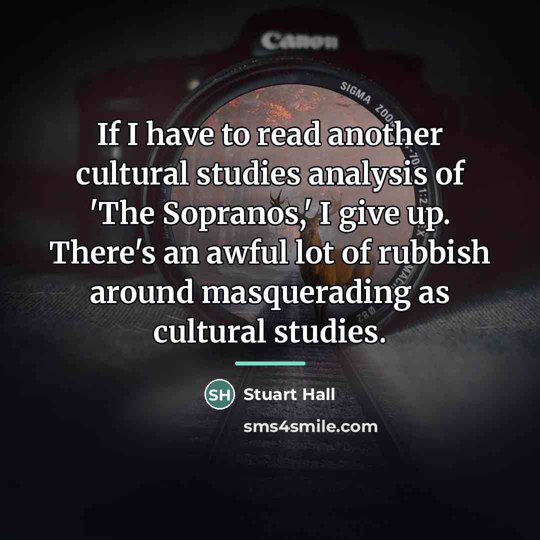 “If I have to read another cultural studies analysis of…” quote by Stuart Hall