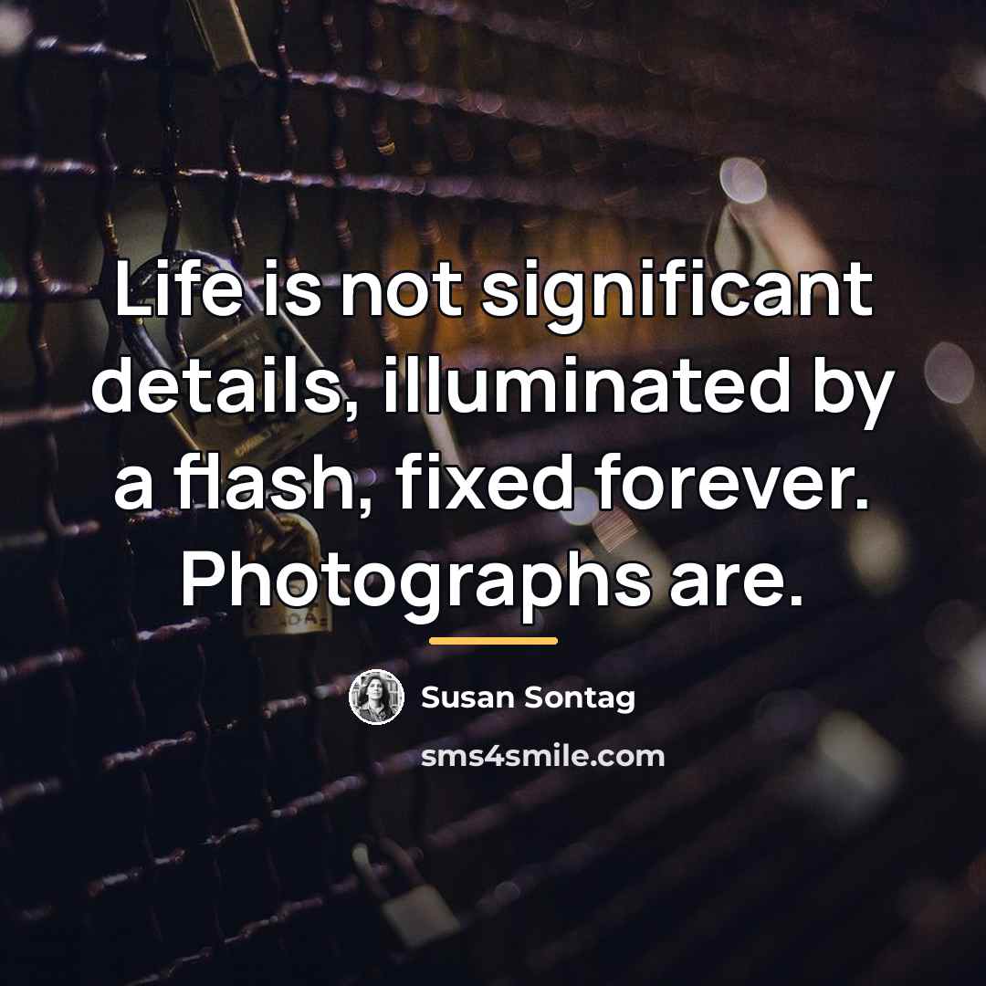“Life is not significant details, illuminated by a flash, fixed…” quote by Susan Sontag