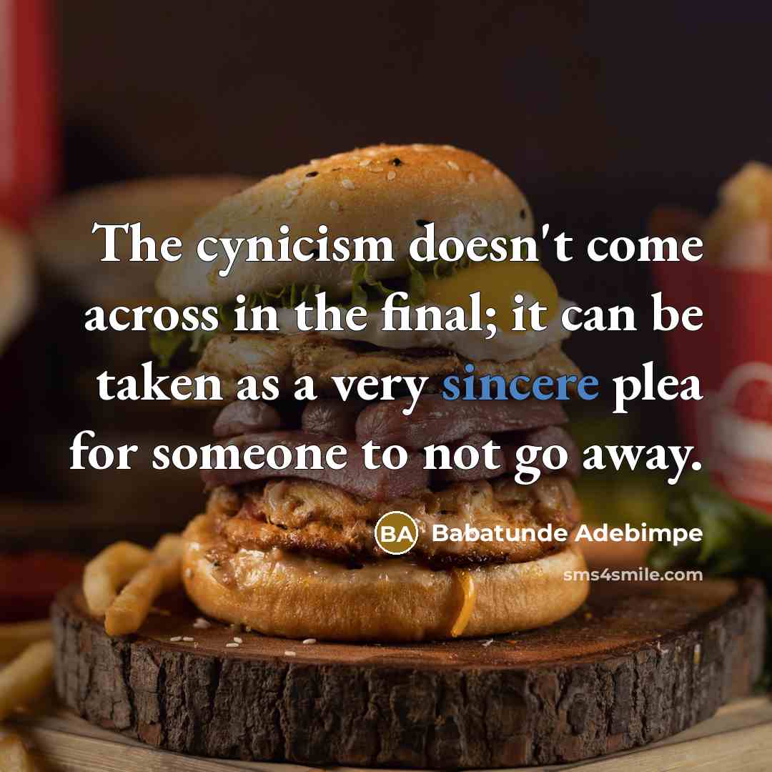 “The cynicism doesn't come across in the final; it can…” quote by Babatunde Adebimpe