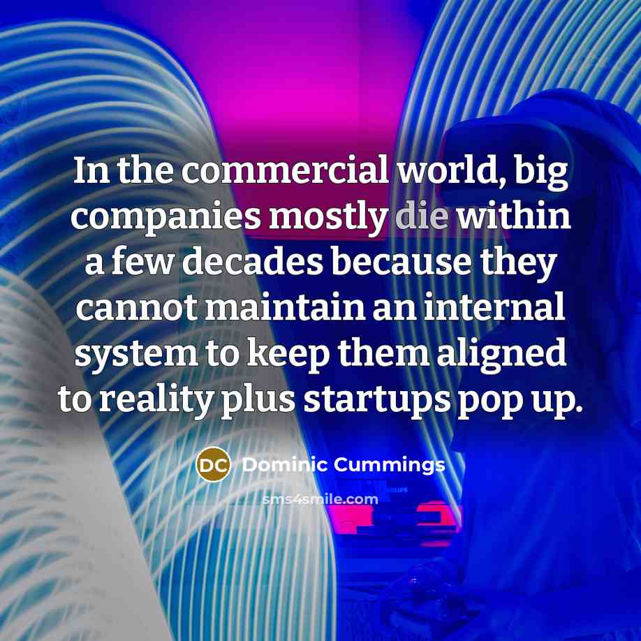 “In the commercial world, big companies mostly die within a…” quote by Dominic Cummings