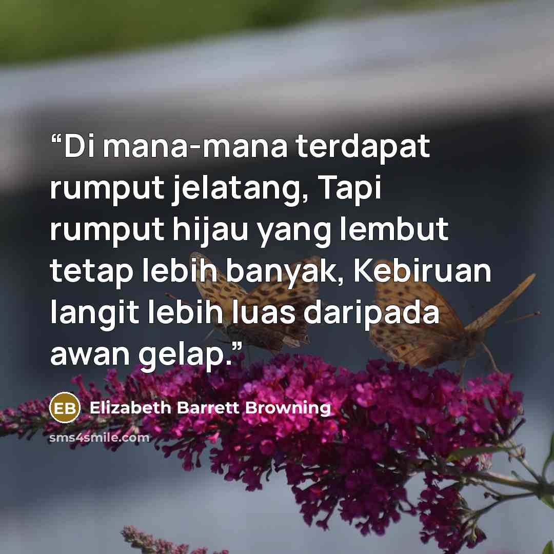 “Di mana-mana terdapat rumput jelatang, Tapi rumput hijau yang lembut tetap lebih banyak, Kebiruan langit lebih luas daripada awan gelap.” quote by Elizabeth Barrett Browning