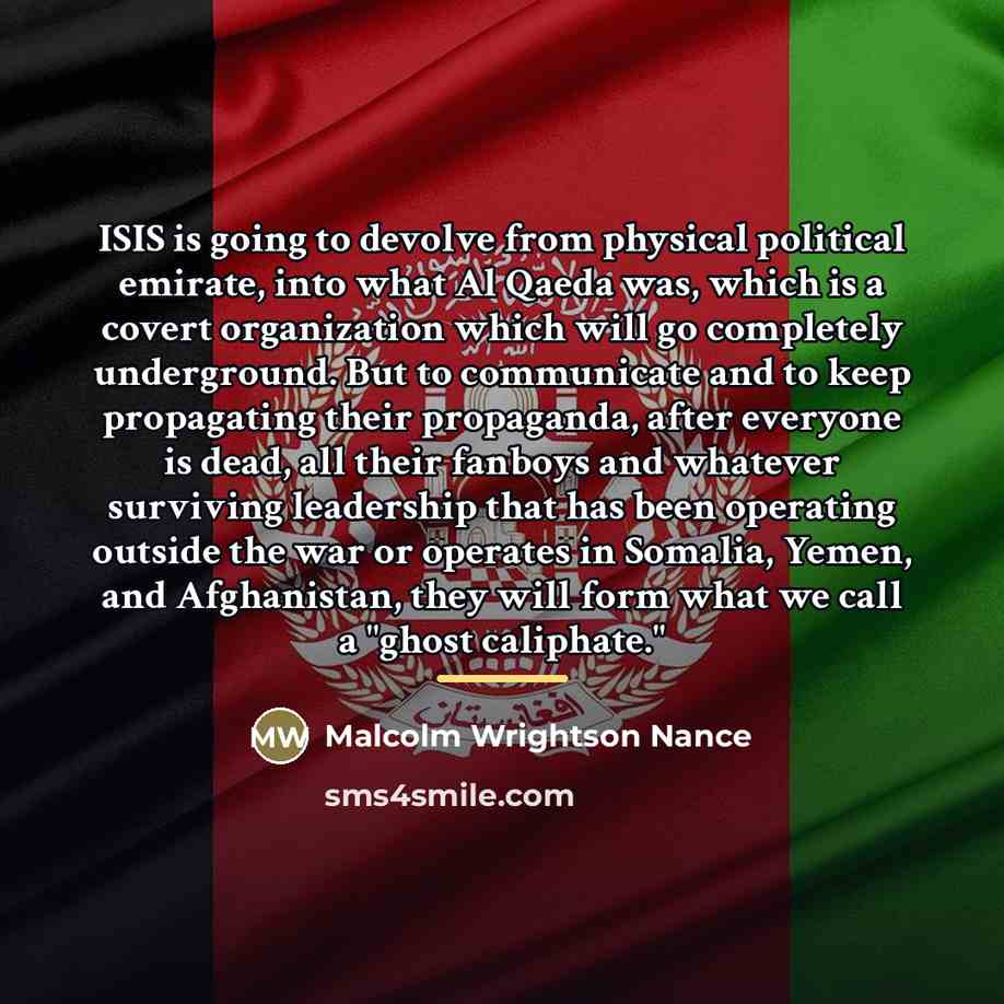 “ISIS is going to devolve from physical political emirate, into…” quote by Malcolm Wrightson Nance