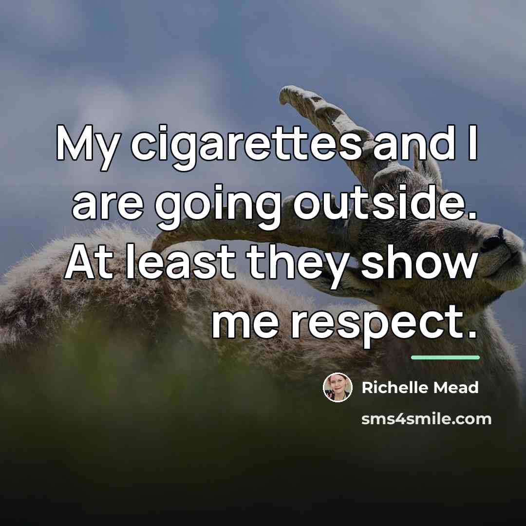 “My cigarettes and I are going outside. At least they…” quote by Richelle Mead