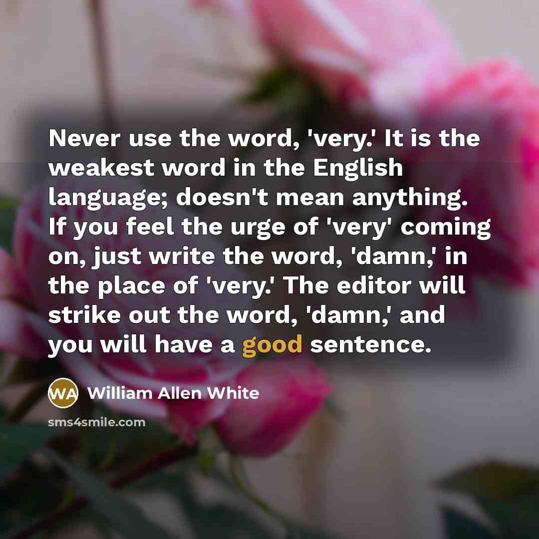 “Never use the word, 'very.' It is the weakest word…” quote by William Allen White