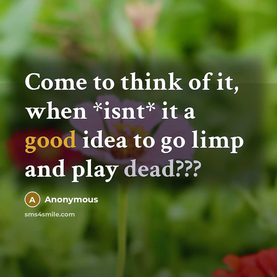 “Come to think of it, when *isnt* it a good idea to go limp and play dead???” quote by Anonymous