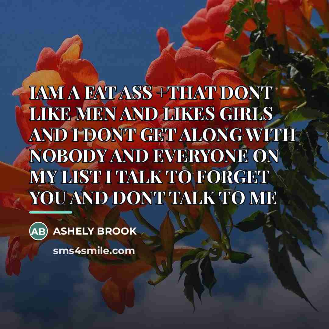 “IAM A FAT ASS +THAT DONT LIKE MEN AND LIKES…” quote by Ashely Brook
