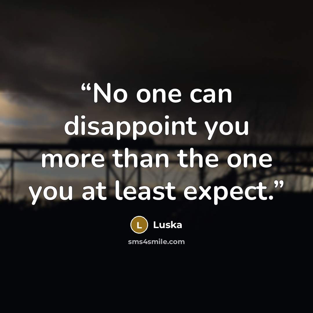 “No one can disappoint you more than the one you at least expect.” quote by Luska