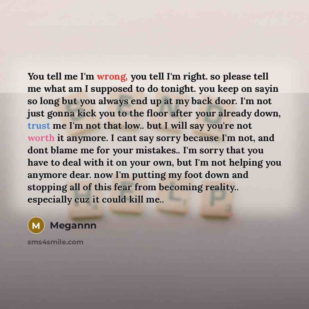 “You tell me I'm wrong, you tell I'm right. so…” quote by Megannn