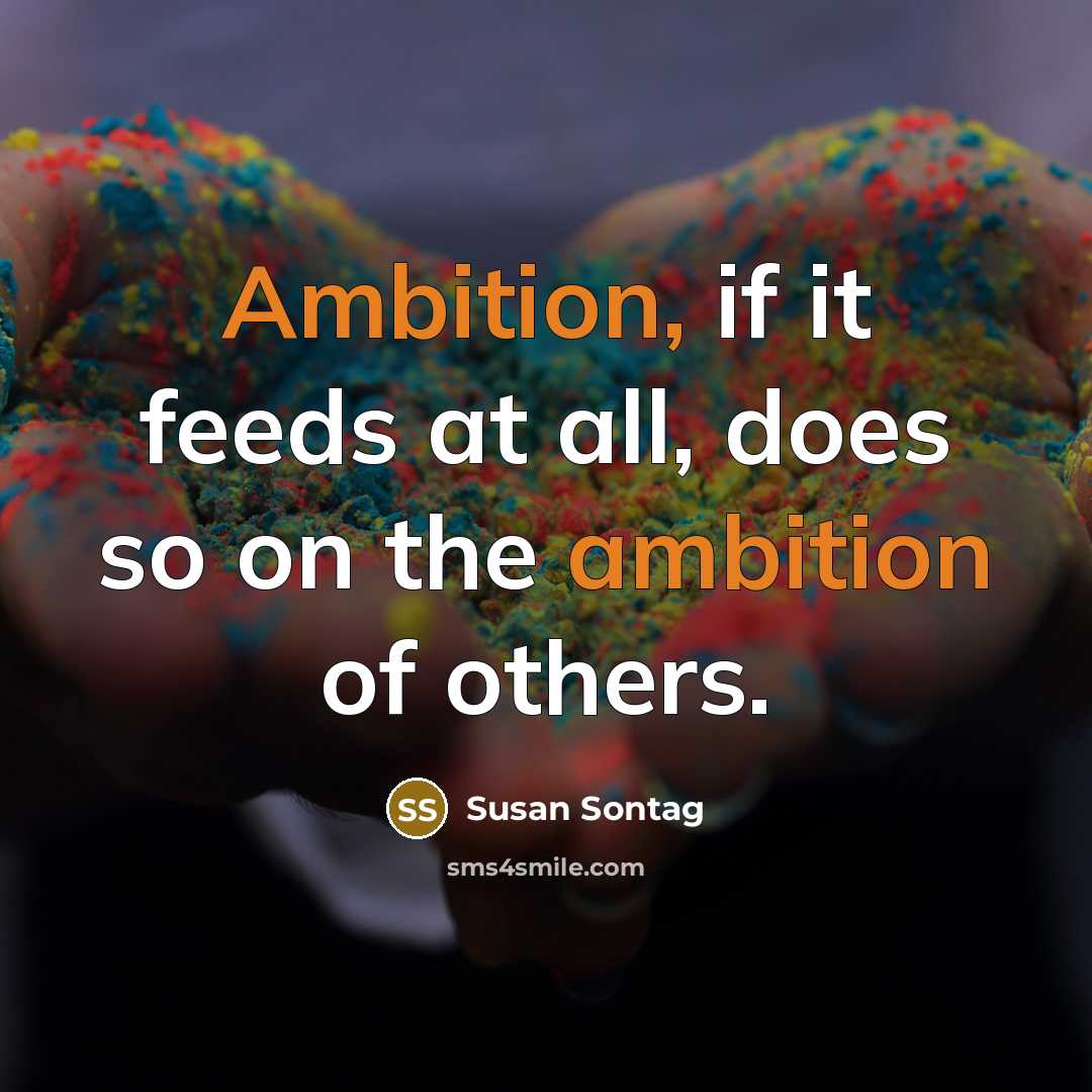 “Ambition, if it feeds at all, does so on the…” quote by Susan Sontag
