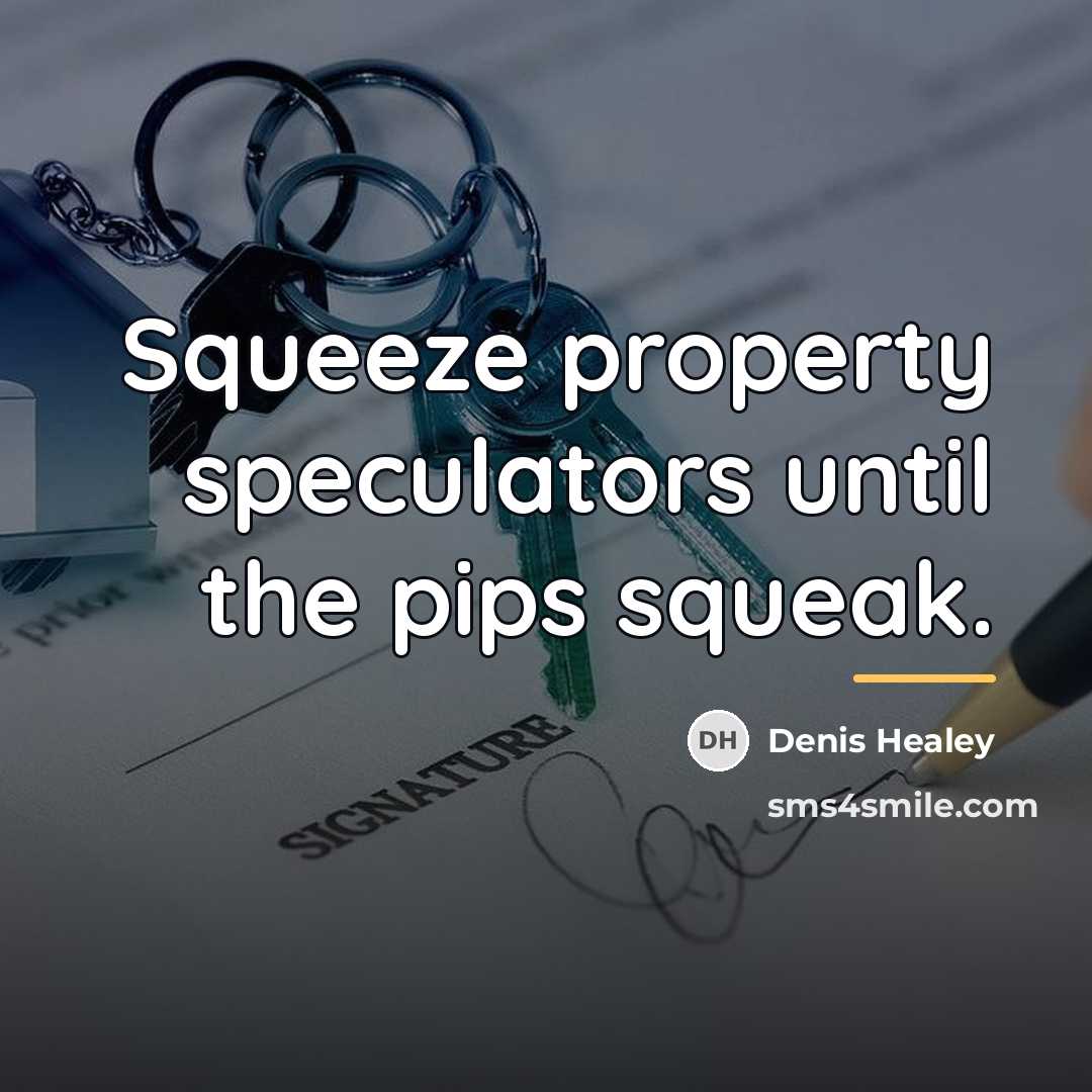 “Squeeze property speculators until the pips squeak.…” quote by Denis Healey