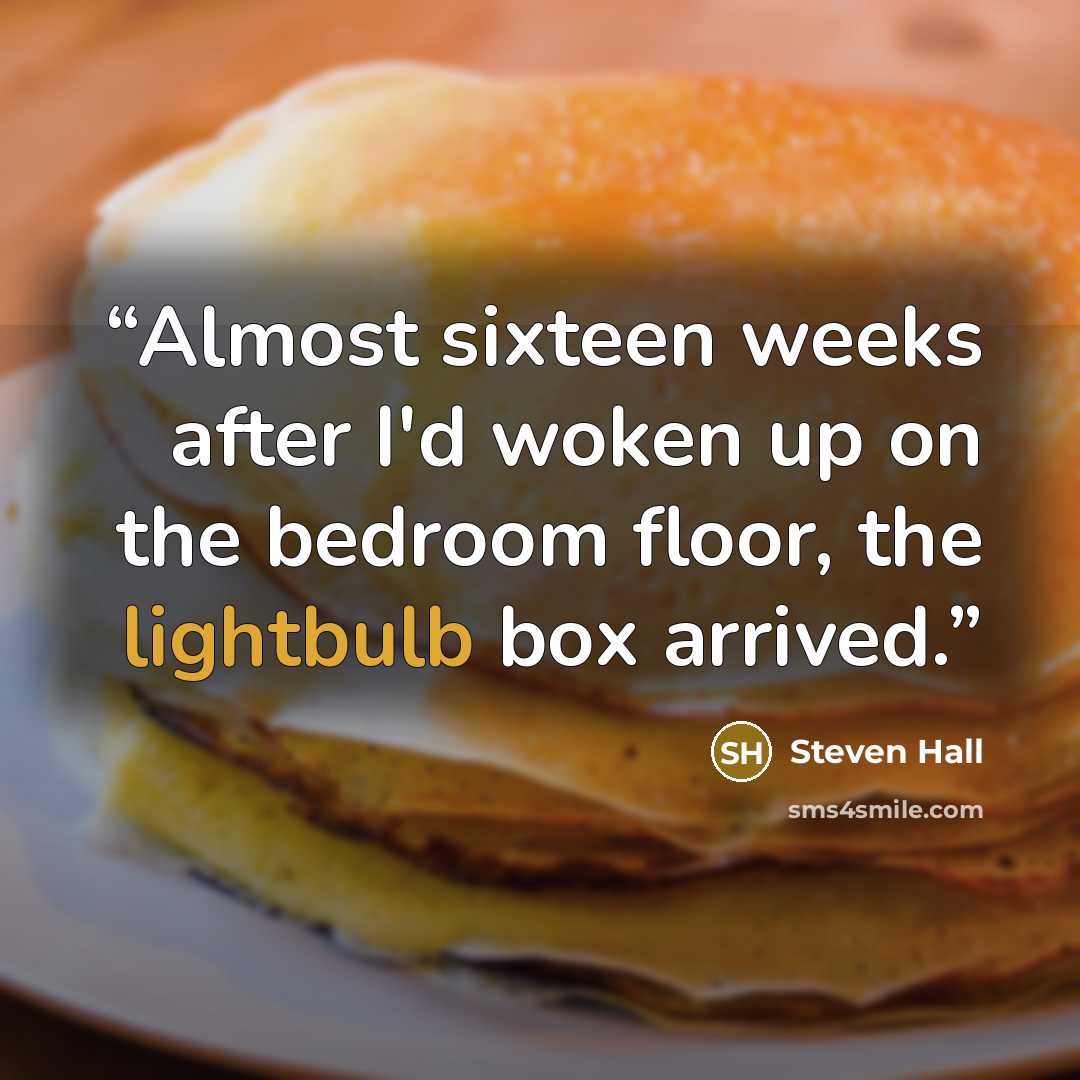 “Almost sixteen weeks after I'd woken up on the bedroom floor, the lightbulb box arrived.” quote by Steven Hall