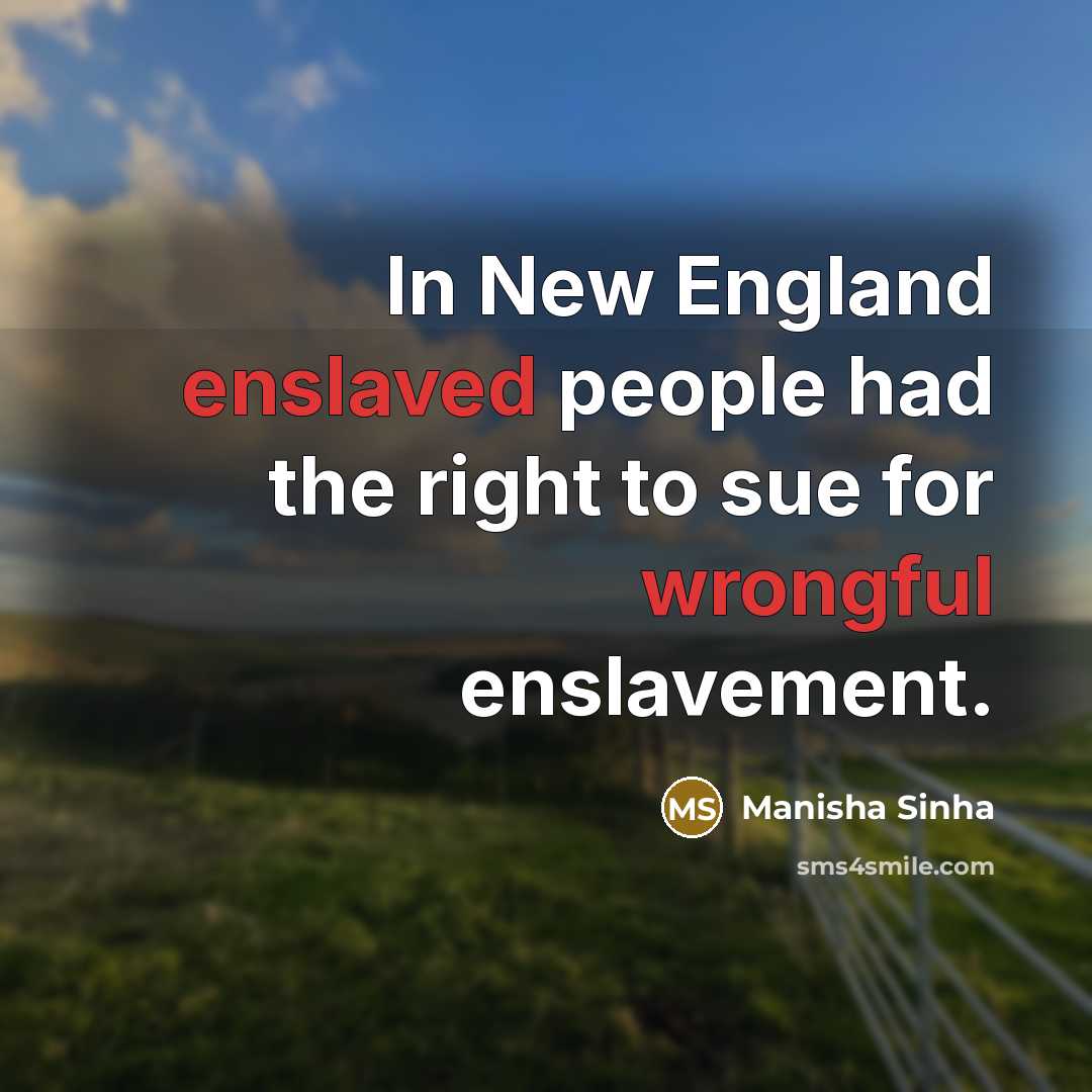 “In New England enslaved people had the right to sue…” quote by Manisha Sinha