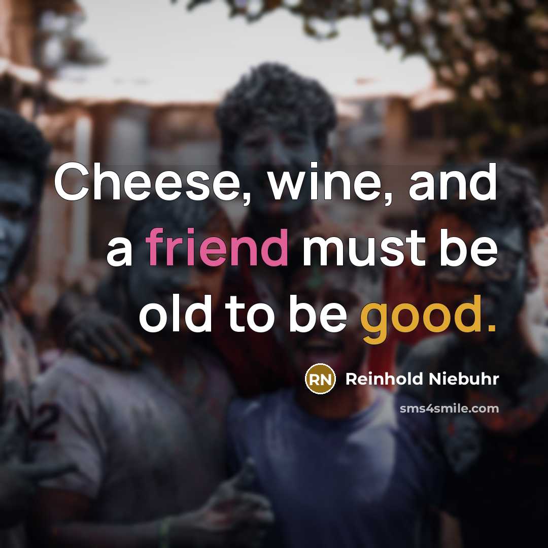 “Cheese, wine, and a friend must be old to be…” quote by Reinhold Niebuhr