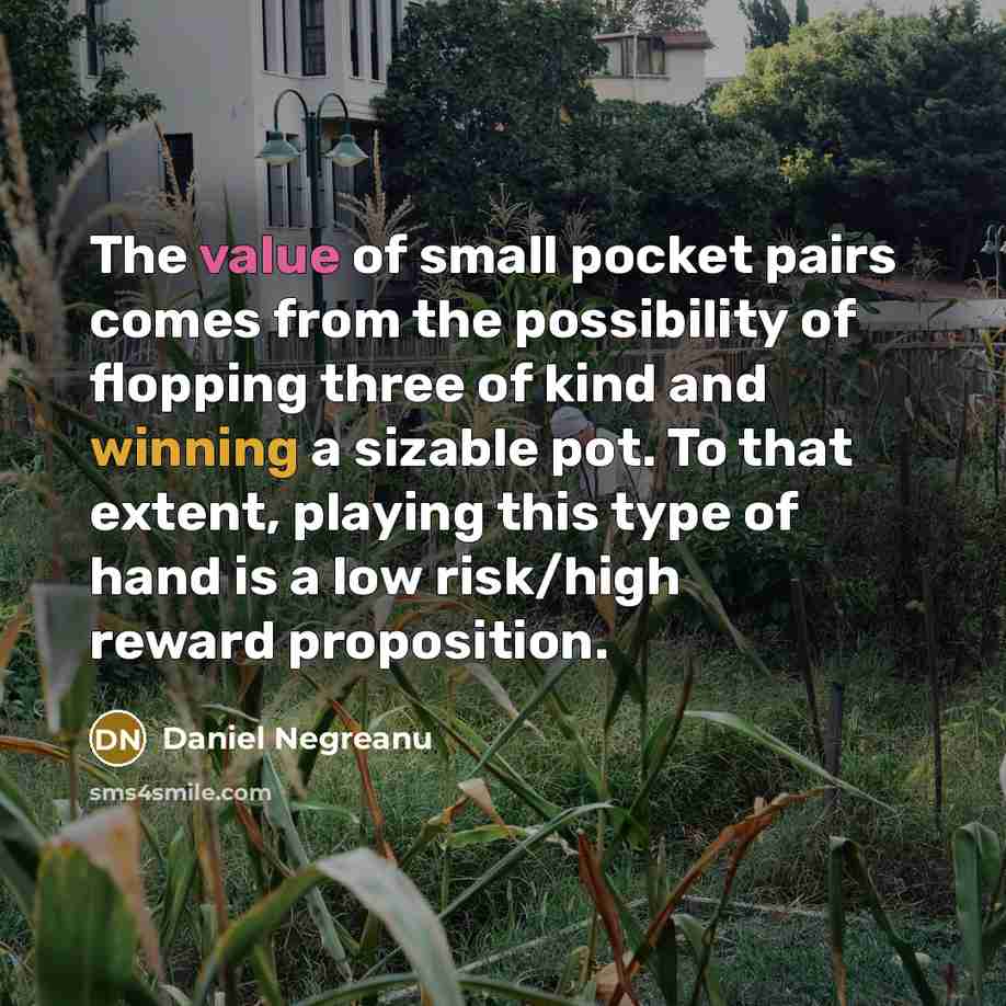 “The value of small pocket pairs comes from the possibility…” quote by Daniel Negreanu