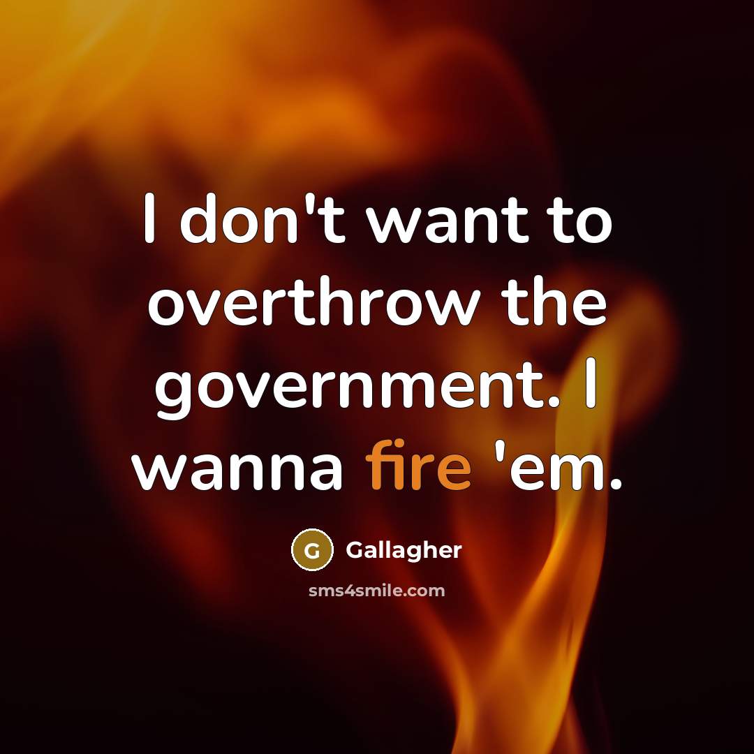 “I don't want to overthrow the government. I wanna fire…” quote by Gallagher