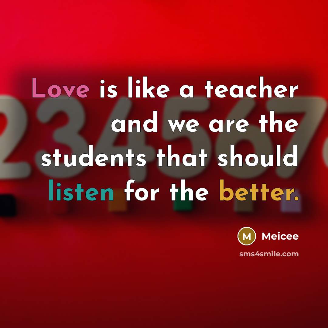 “Love is like a teacher and we are the students that should listen for the better.” quote by Meicee