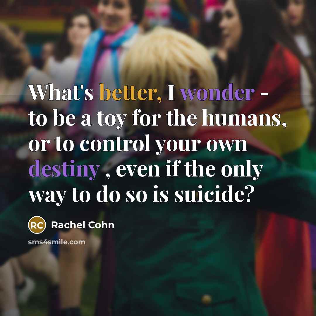 “What's better, I wonder - to be a toy for…” quote by Rachel Cohn