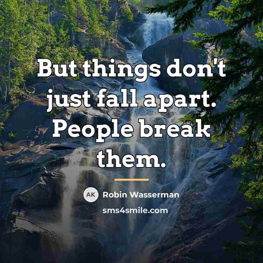 “But things don't just fall apart. People break them.…” quote by Robin Wasserman