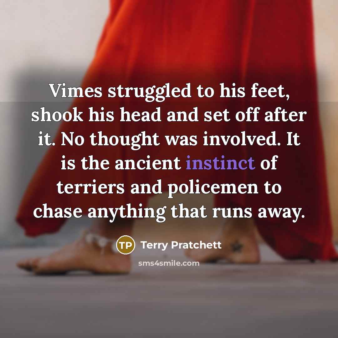 “Vimes struggled to his feet, shook his head and set…” quote by Terry Pratchett