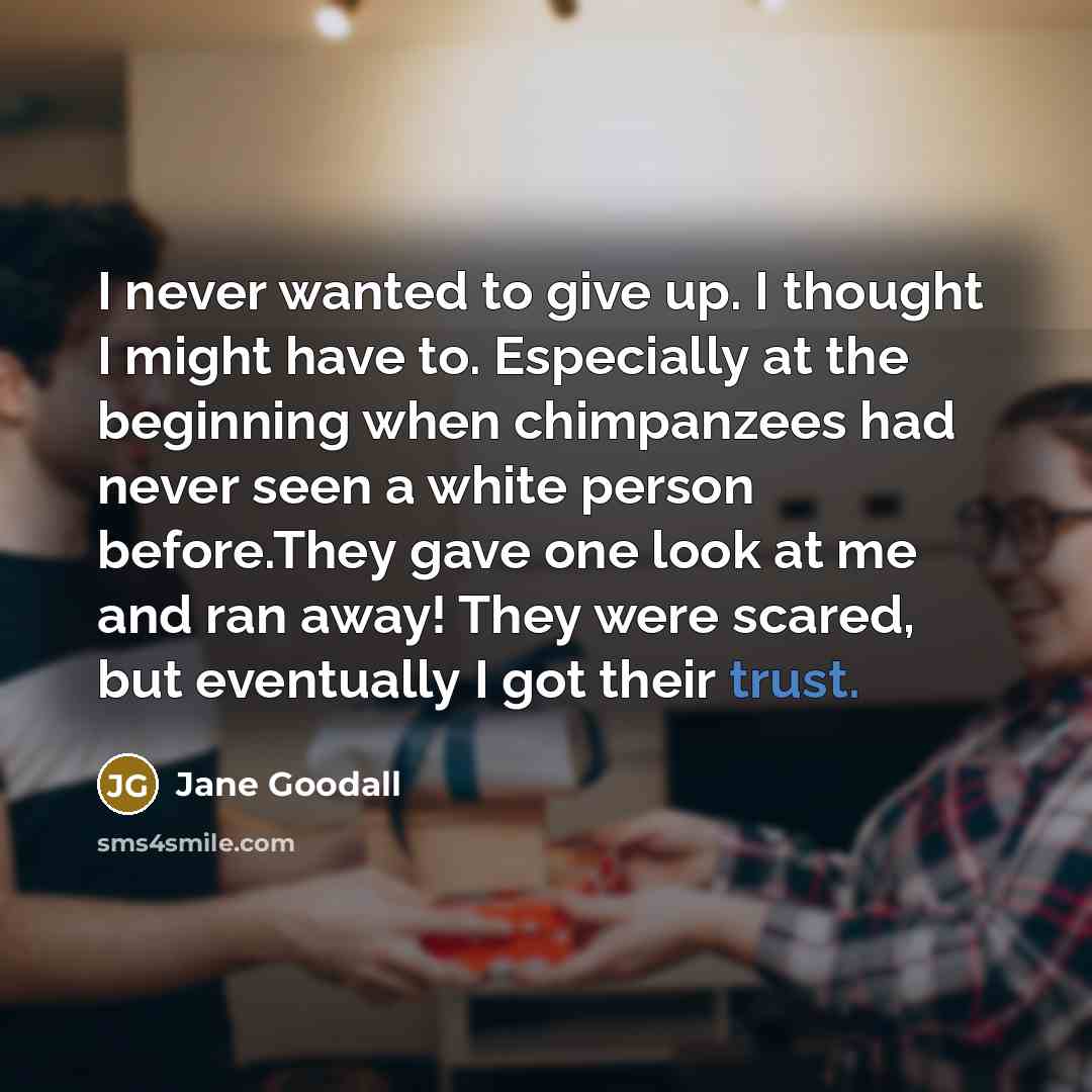 “I never wanted to give up. I thought I might…” quote by Jane Goodall