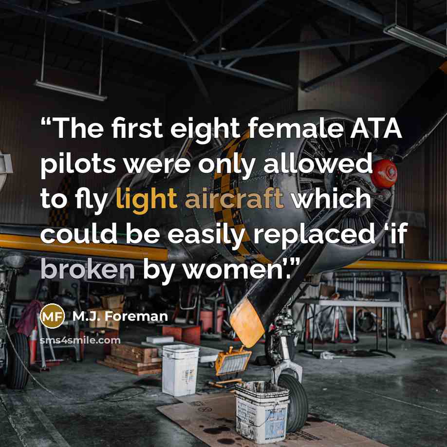 “The first eight female ATA pilots were only allowed to fly light aircraft which could be easily replaced ‘if broken by women’.” quote by M.J. Foreman