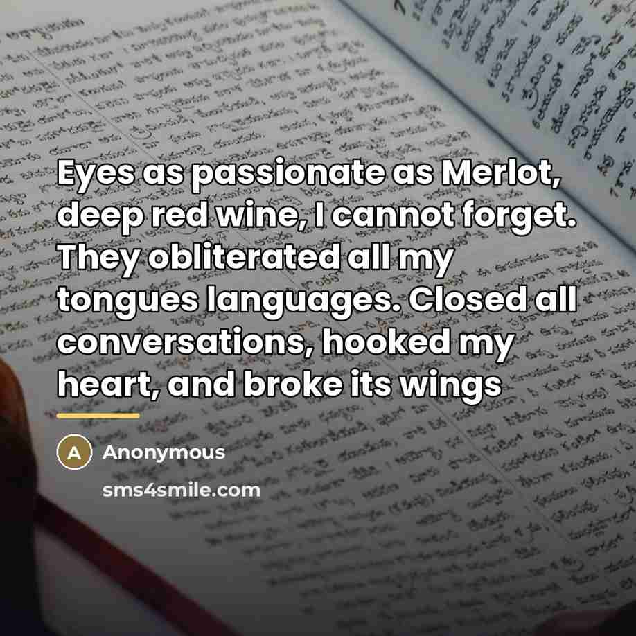 “Eyes as passionate as Merlot, deep red wine, I cannot…” quote by Anonymous