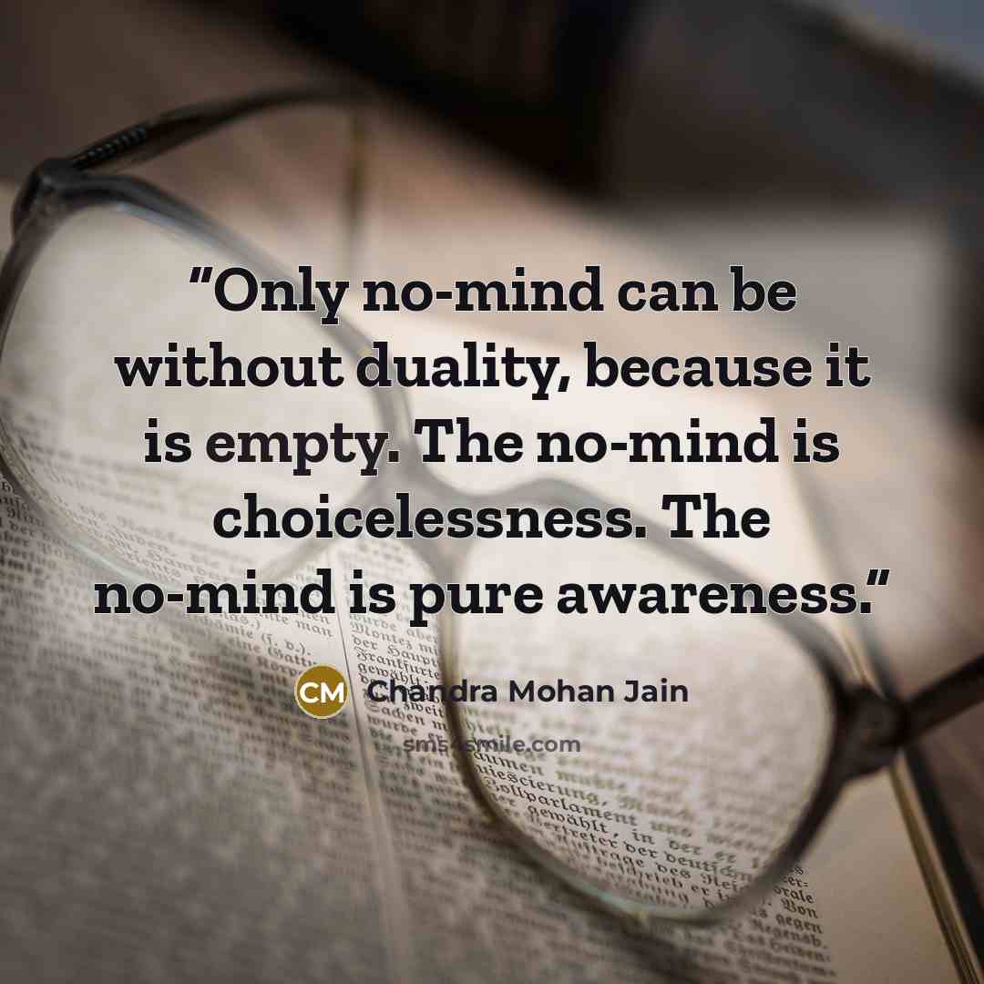 “Only no-mind can be without duality, because it is empty. The no-mind is choicelessness. The no-mind is pure awareness.” quote by Chandra Mohan Jain