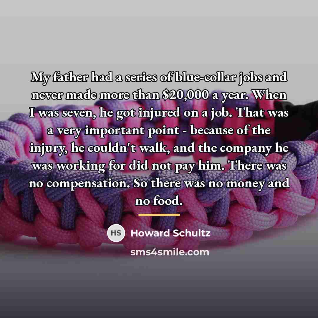 “My father had a series of blue-collar jobs and never…” quote by Howard Schultz