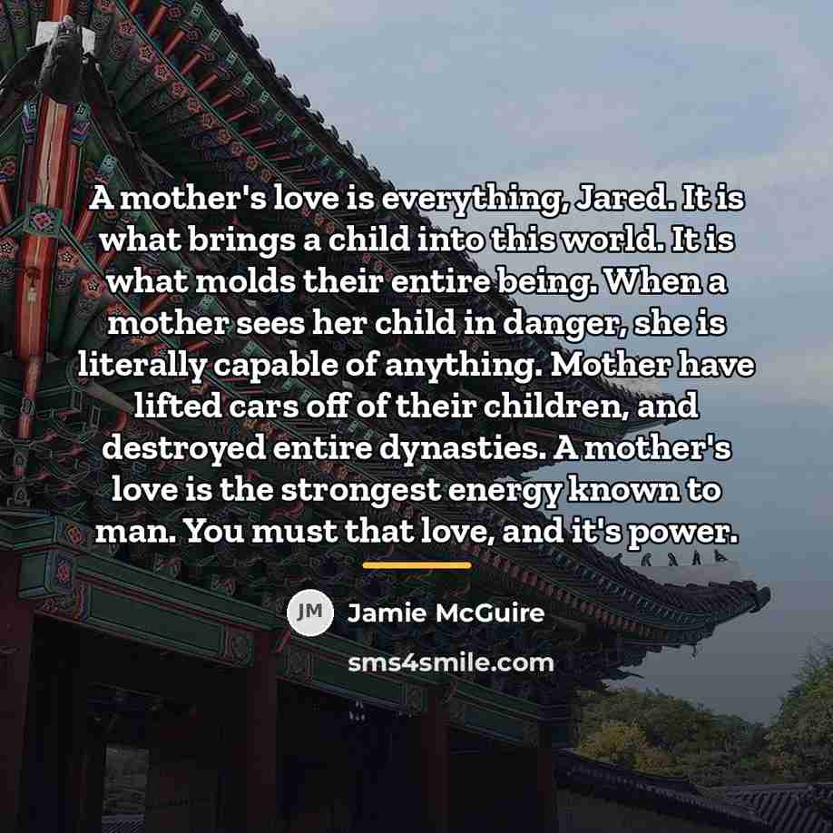 “A mother's love is everything, Jared. It is what brings…” quote by Jamie McGuire