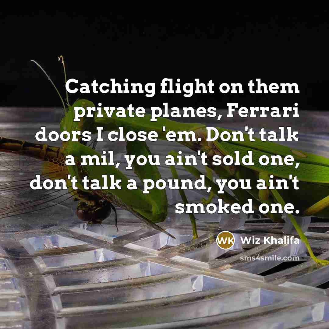 “Catching flight on them private planes, Ferrari doors I close…” quote by Wiz Khalifa