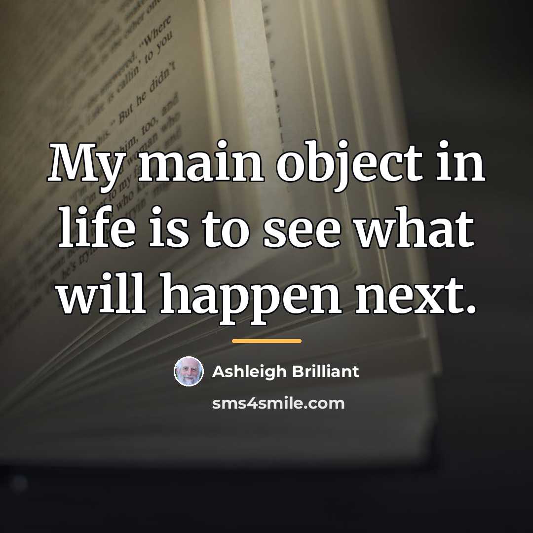 “My main object in life is to see what will…” quote by Ashleigh Brilliant