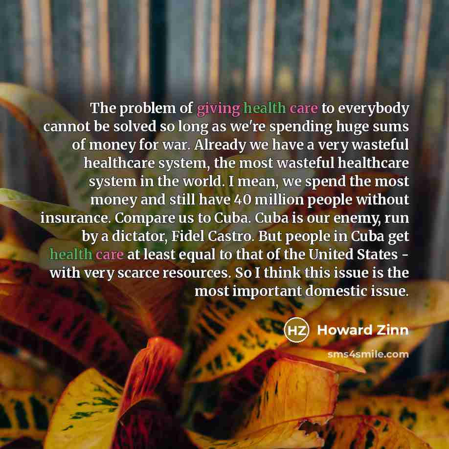 “The problem of giving health care to everybody cannot be…” quote by Howard Zinn
