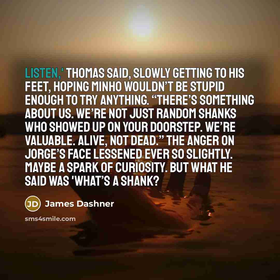 “Listen,' Thomas said, slowly getting to his feet, hoping Minho…” quote by James Dashner