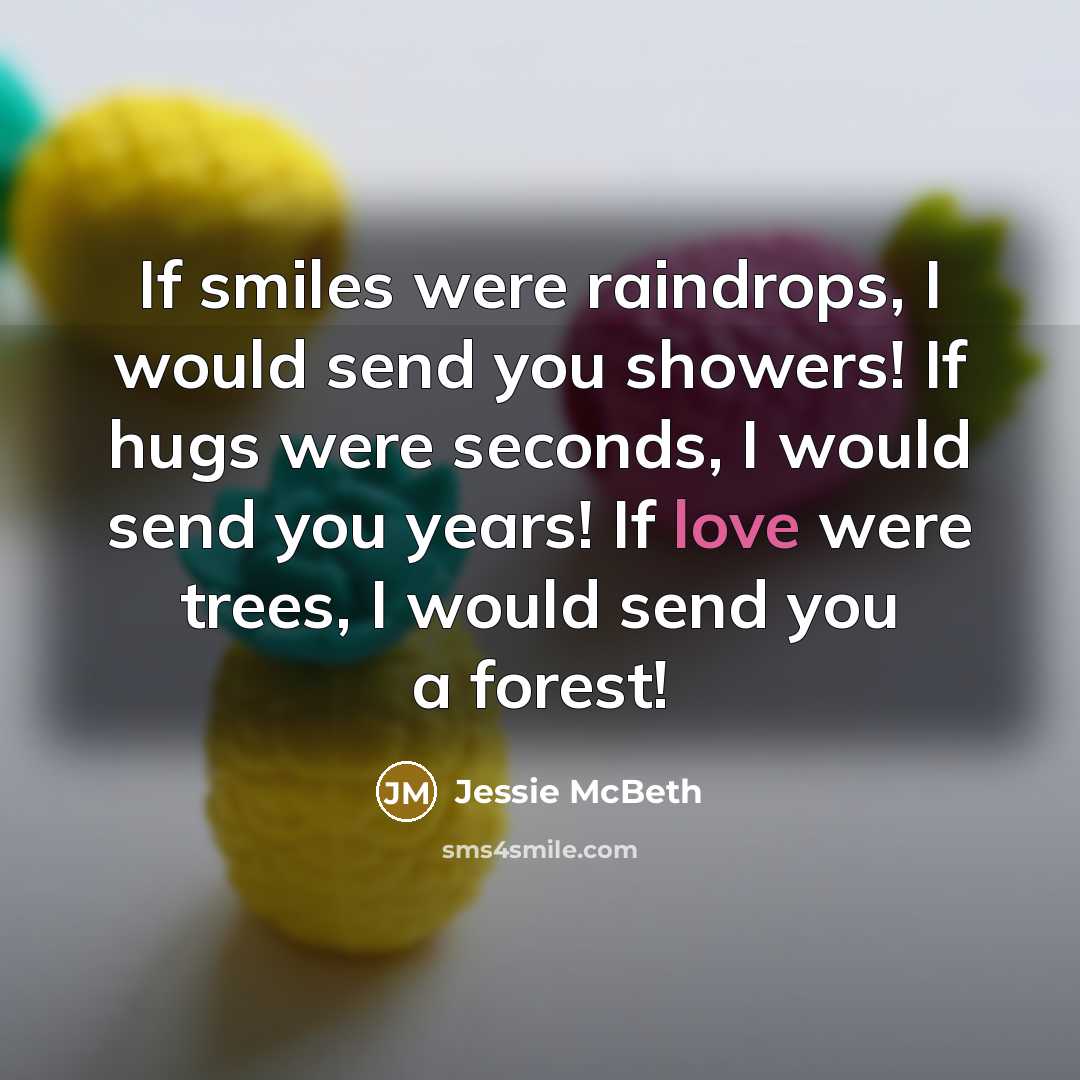 “If smiles were raindrops, I would send you showers! If…” quote by Jessie McBeth